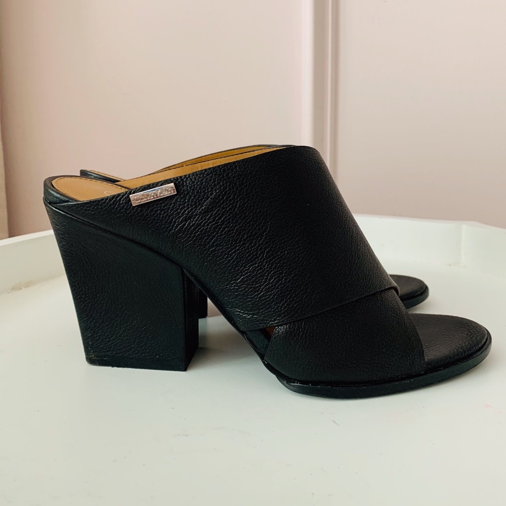 Black Calvin Klein Leather Heel Slip Ons